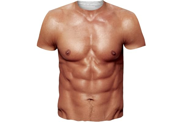 Goodstoworld Unisex 3D Fake Abs T Shirts Shredded Chest Printed Short Sleeve Costume Novelty Tees Shirt