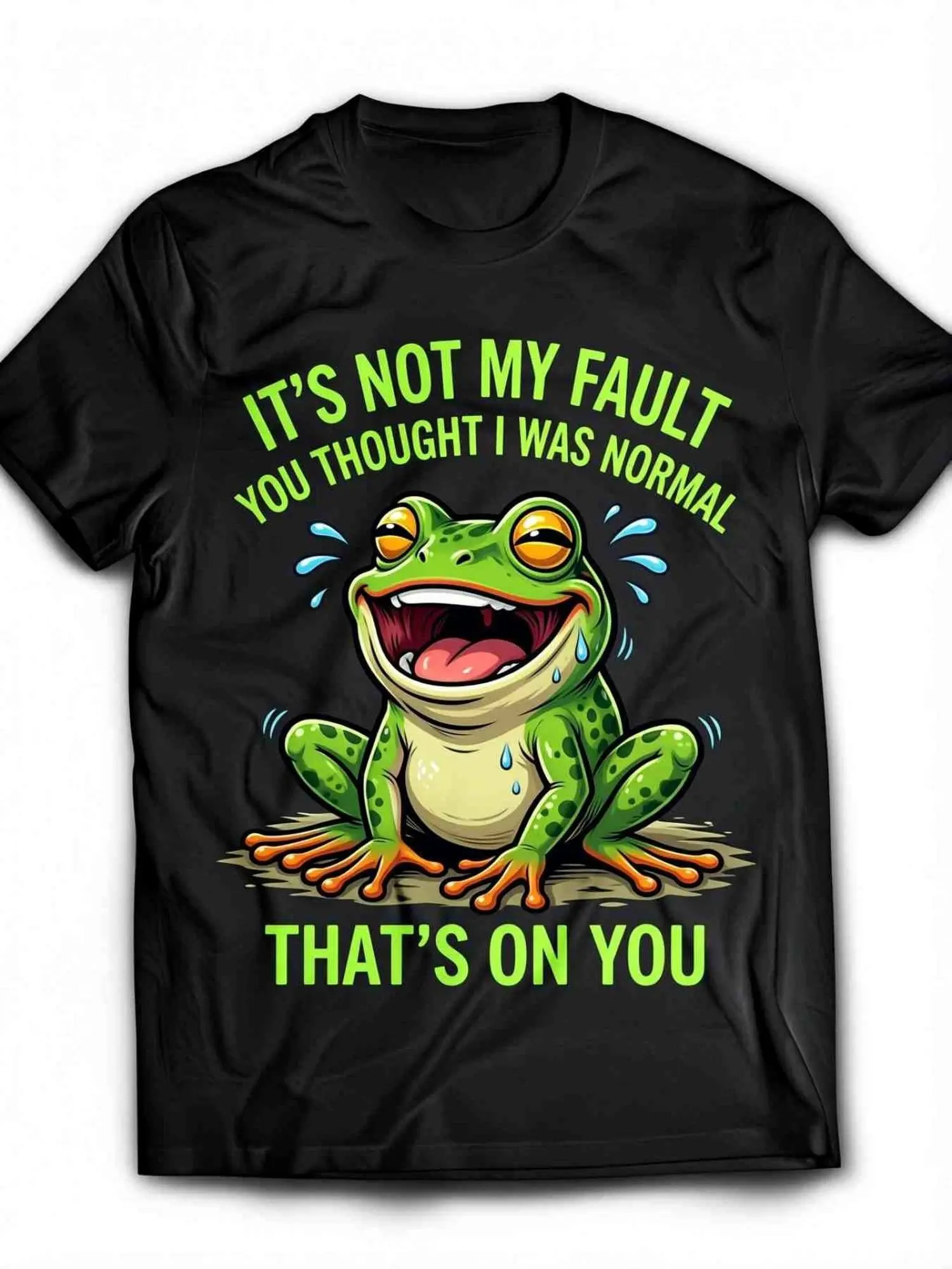 Men's and Women's Same Fun Frog Print T-Shirt, “You Think I'm Normal and Blame Me,” Soft Round Neck Short Sleeve