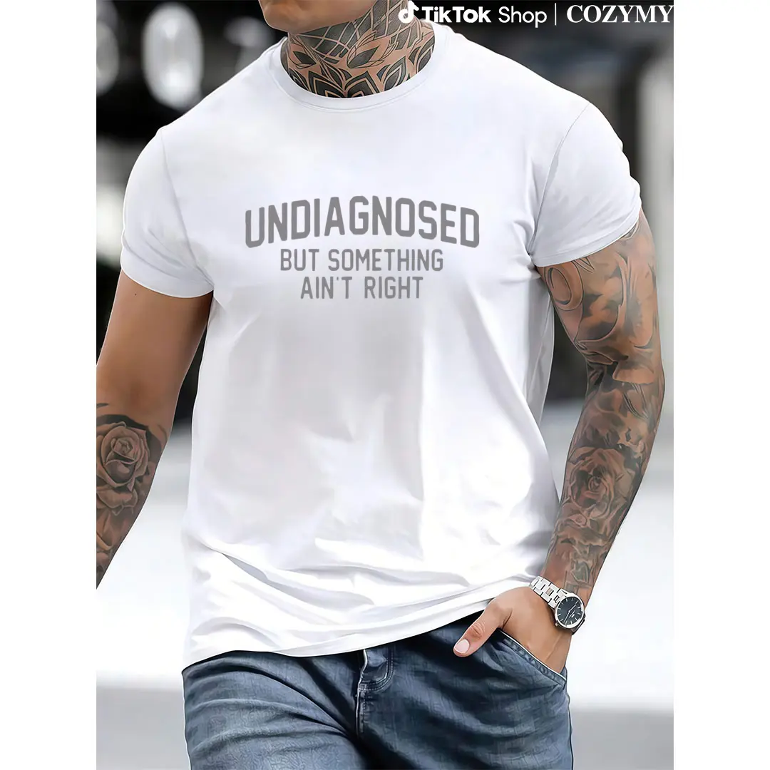 Funny Graphic T-Shirt with “Undiagnosed” Humor Print, Casual Streetwear Top, Short Sleeves and Round Neck